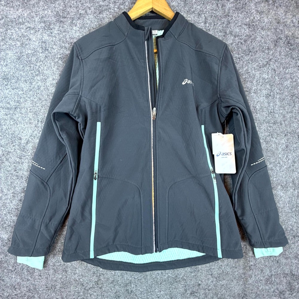 Asics Ultra Runner Jacket Womens Large Flint Blue Soft Shell Waterproof Full Zip
