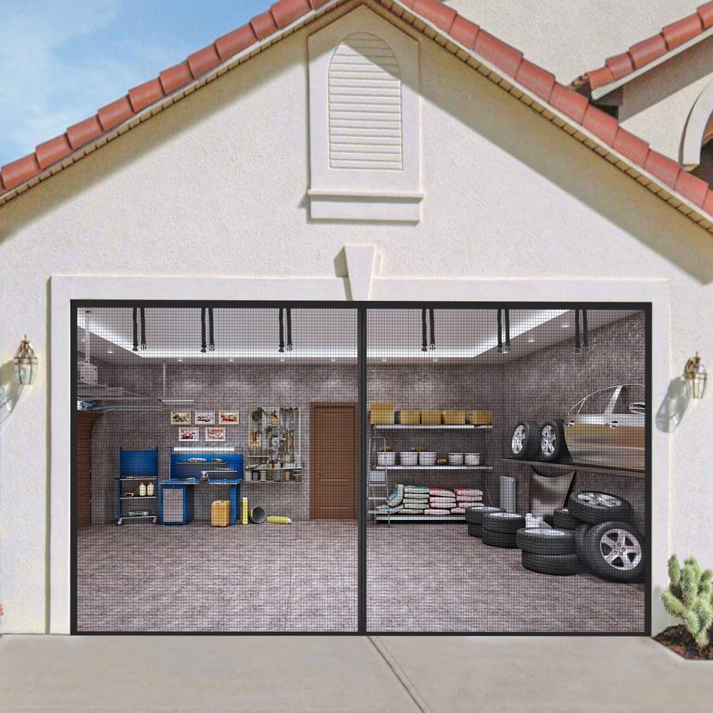 Garage Door Screen for 2 Car 16x7FT, Magnetic Closure Heavy Duty Garage Scree...