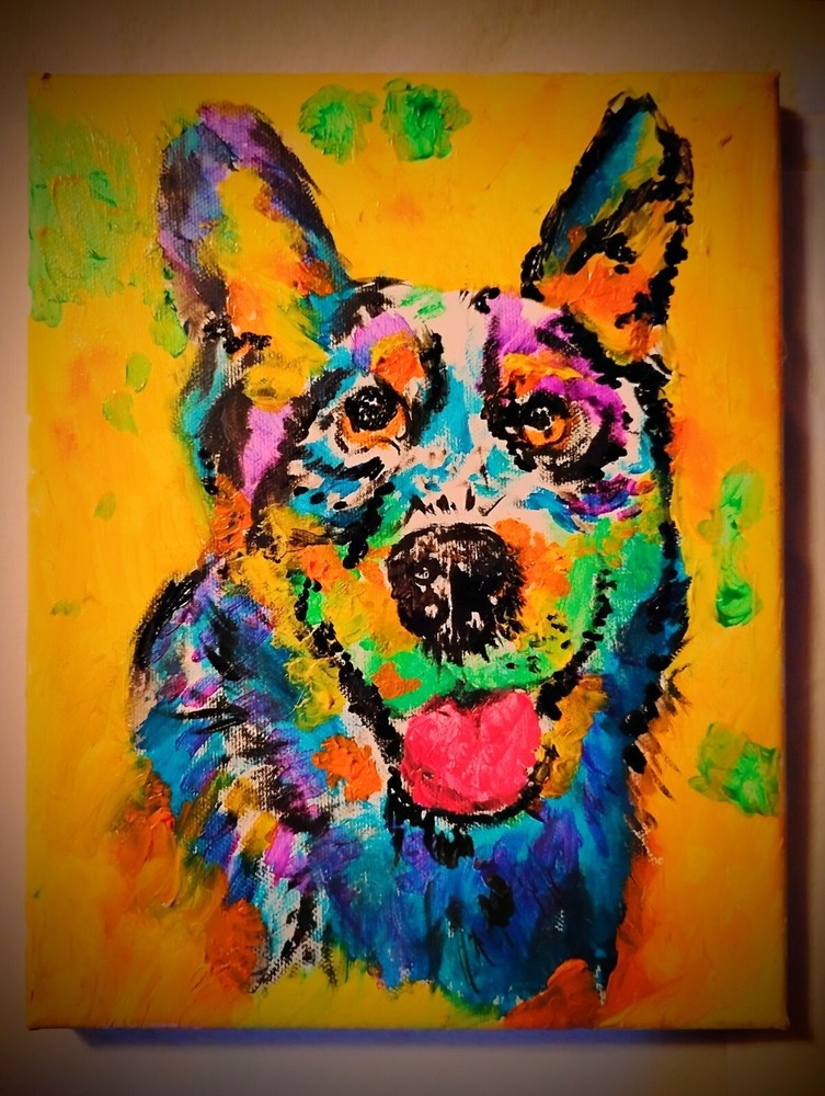 Vibrant Queensland Heeler Acrylic Canvas Art 8.5x10 Inches