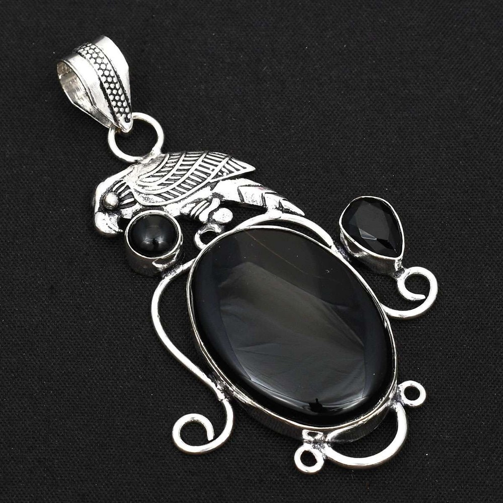 Handmade Black Onyx Gemstone Ethnic Bird Pendant Jewelry Wedding Gift 3