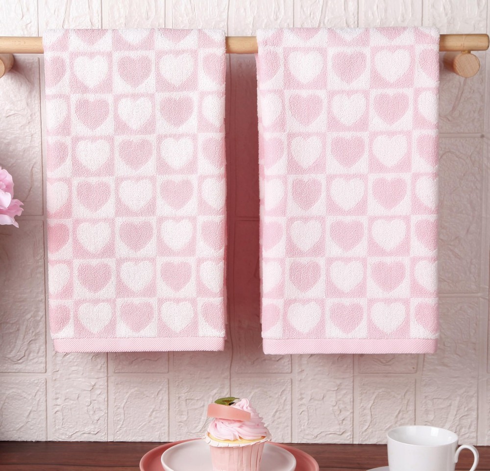 2 Pack Valentine's Day Hand Towels Pink White Heart Checkered Bathroom Decora...