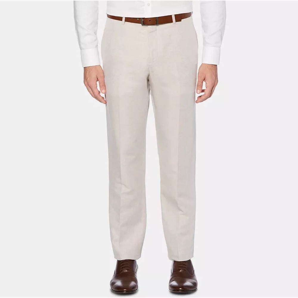 Perry Ellis Men's Beige Linen/Cotton Classic Modern Fit Dress Pants Size 40x30