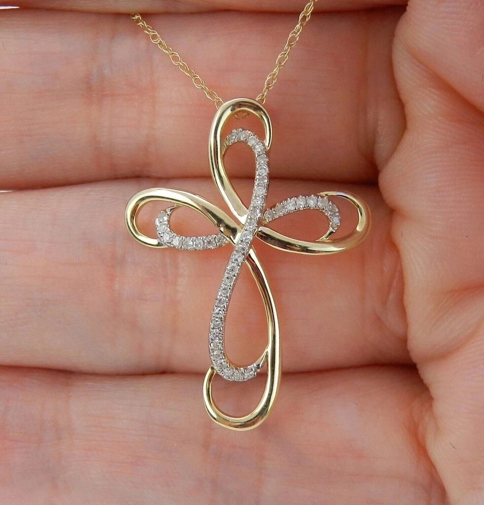 14k Gold Plated Women's Cross Pendant with 1Ct Simulated Diamond