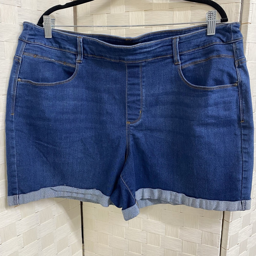 Time & Tru 2XL Blue Stretch Denim Pull-On Shorts 5in Inseam