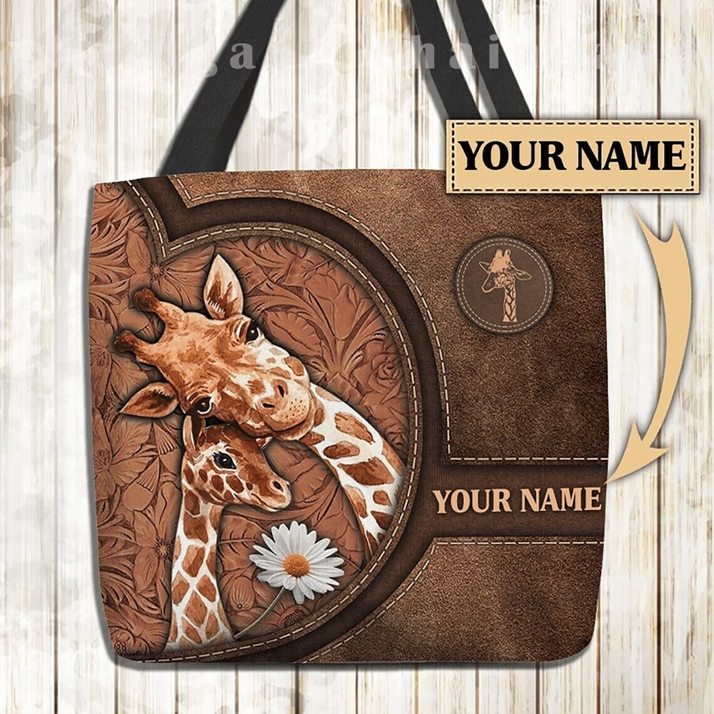 Personalized Giraffe Tote Bag, Giraffe Lovers Shoulder Bag, Giraffe Handbag
