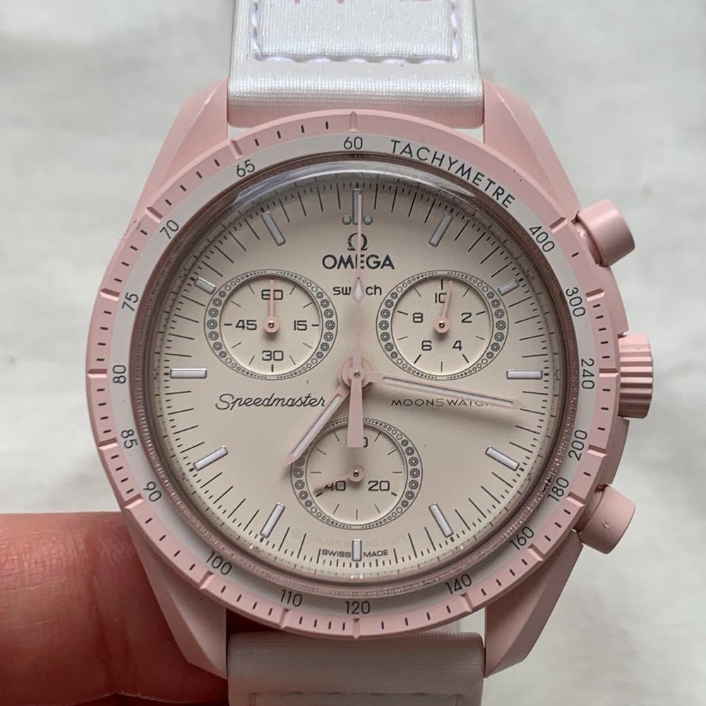 OMEGA x Swatch Venus Mission Pink Ceramic Nylon Watch S033P100 Preowned