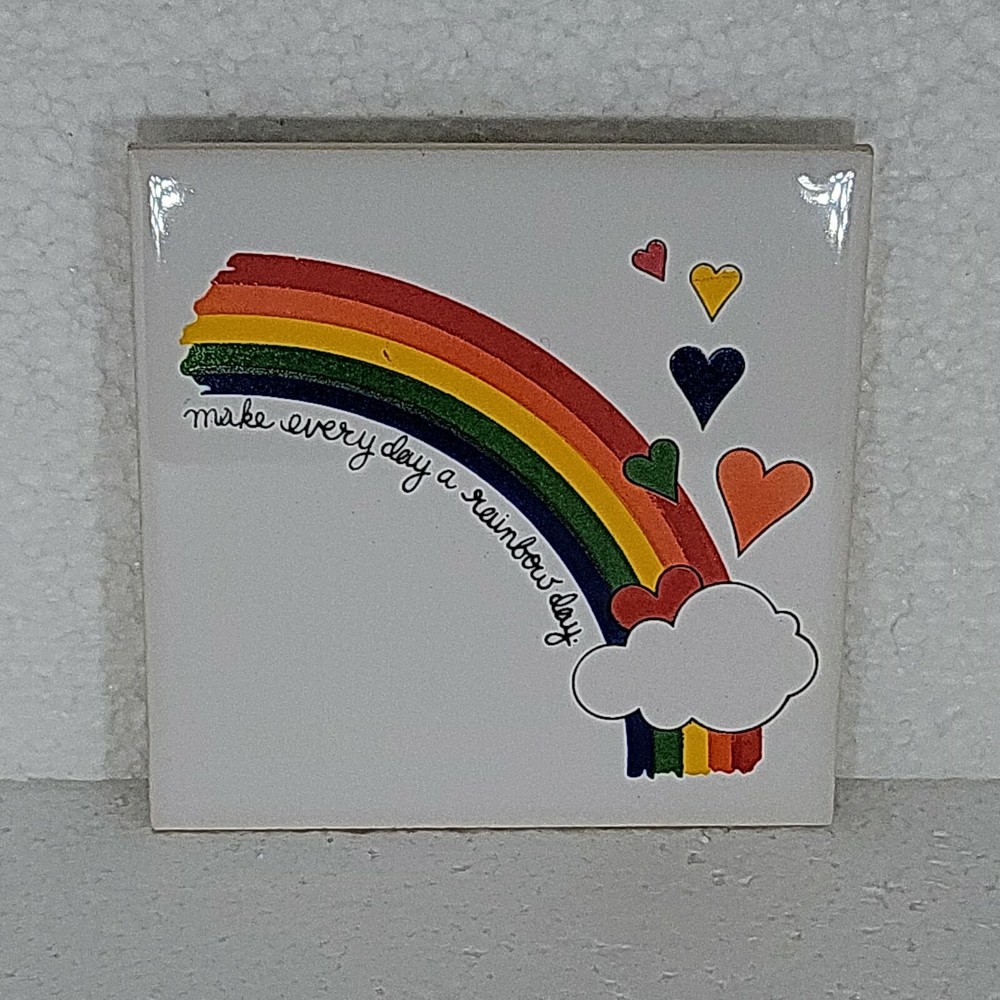Vintage Pride Style Kitchen Trivets Tile with Rainbow and Heart Design-image