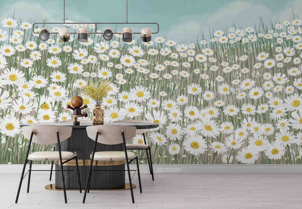 3D Daisy Field Watercolor Wall Murals Wallpaper Murals Wall Sticker