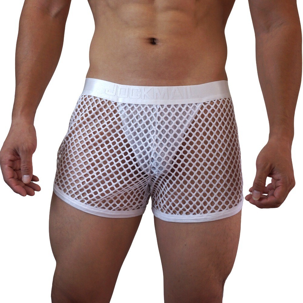 Men's Boxers Shorts w/Inner G-string Thongs Sexy Low-rise Mesh Underwear Trunks