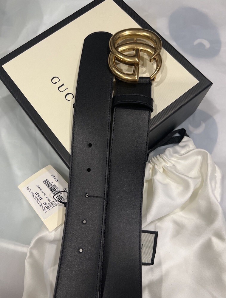 Gucci GG Black Leather Belt 1.5 Inch Size 95/38 Fits 32-33 Waist Unisex