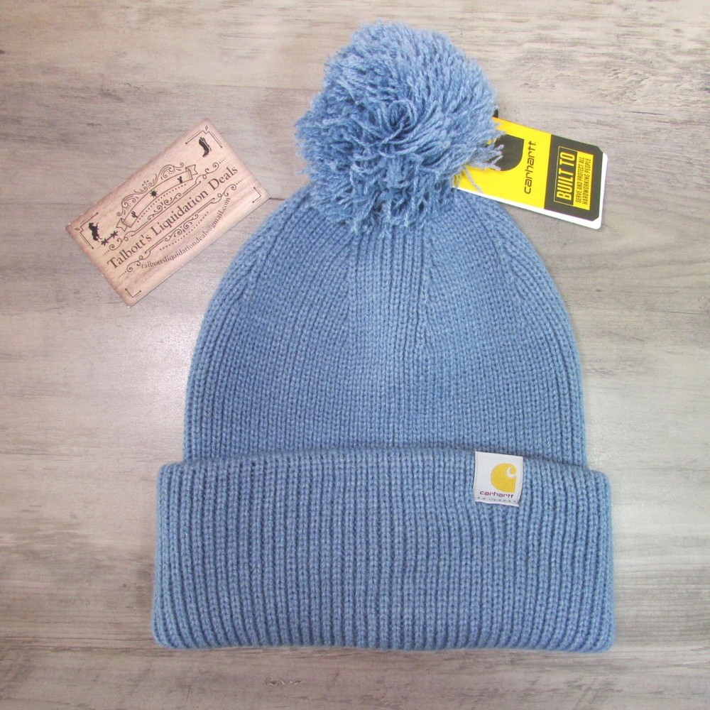 Carhartt Knit Pom Pom Cuffed Beanie in Thundercloud AH6003