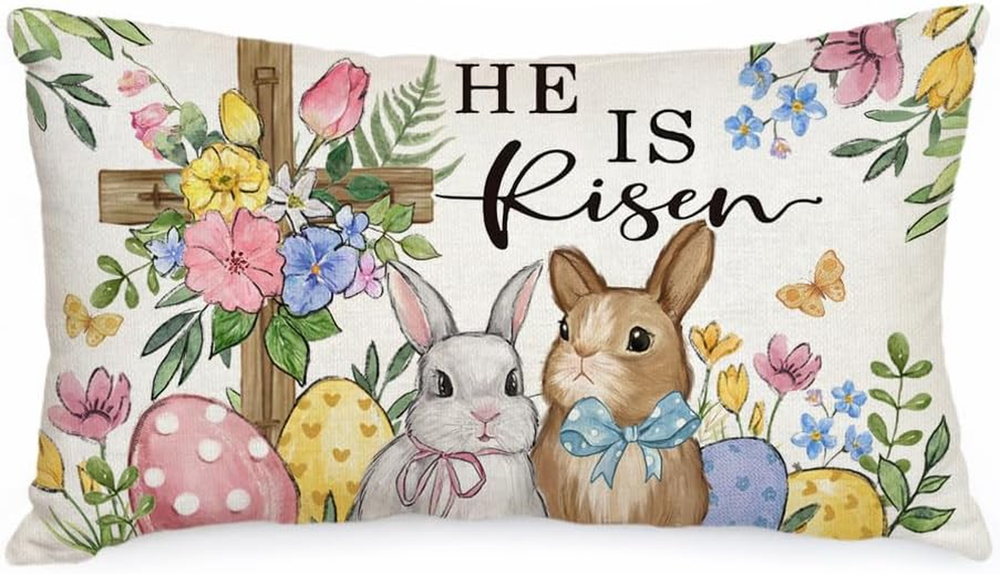 Easter Bunny Cross Eggs Floral Decor 12x20 Inch Pillow Case