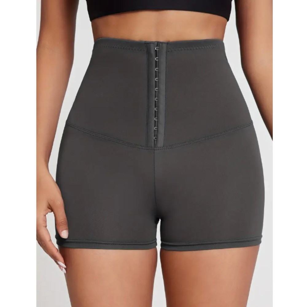 Women's High-Waist Black Shaper Shorts with Front Buckle - Stretchy Sauna Slimming - Size L