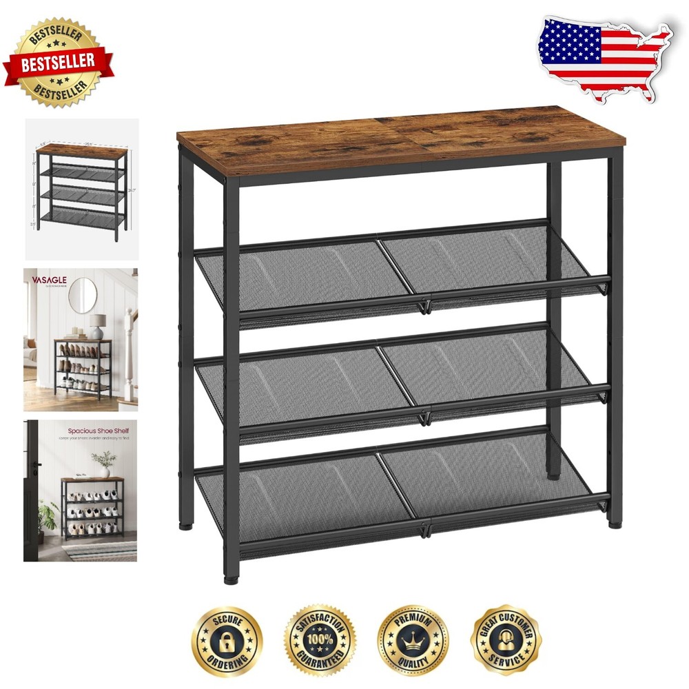 4-Tier Shoe Rack with Adjustable Shelves - Stylish Industrial Entryway Storage