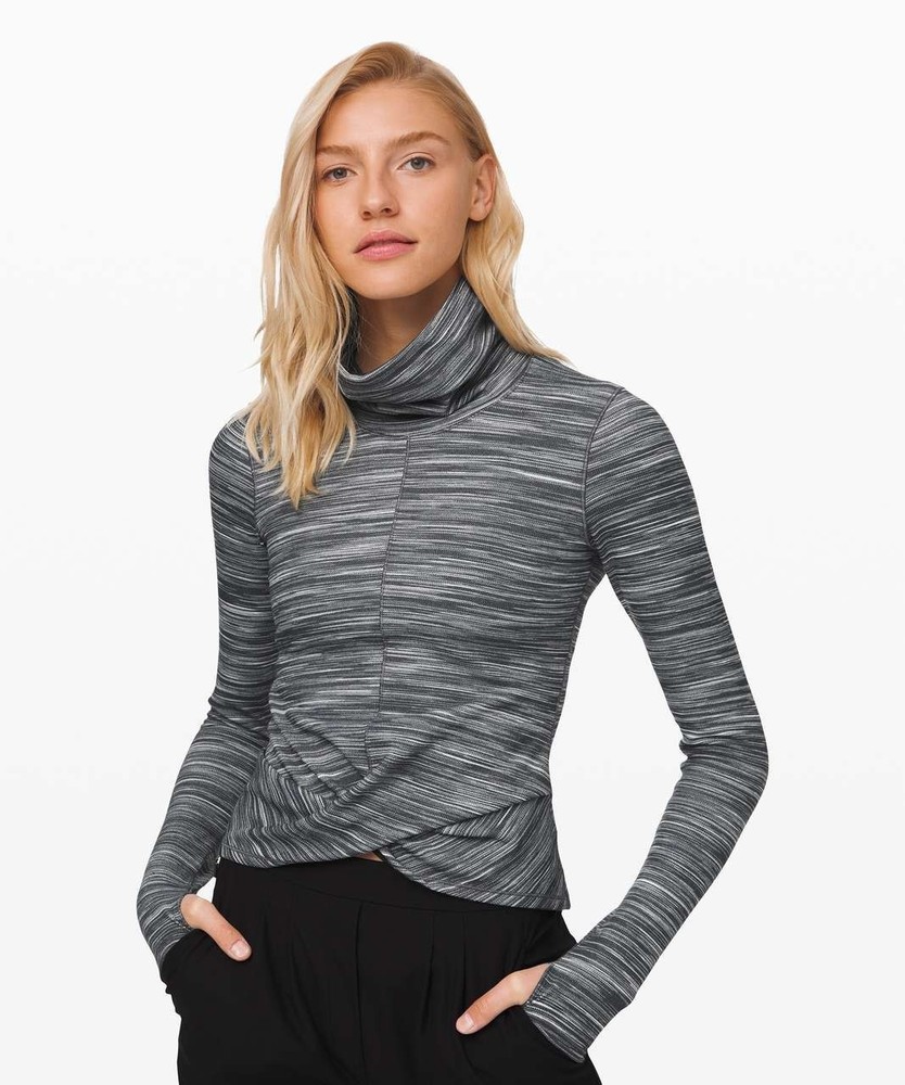 Lululemon Melodic Movement Long Sleeve Twist Front Turtleneck Gray Space Dye