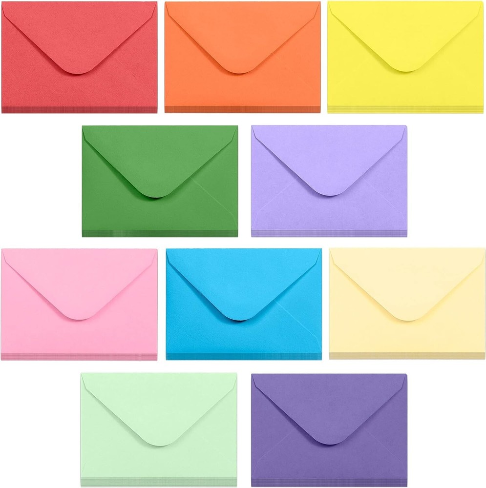 Gift Card Envelopes Gummed 100 Count Mini Envelopes Paper Business Card 10 Color-image