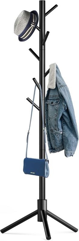 Wooden Tree Coat Rack Stand,Sturdy Freestanding Coat Rack with 8 Hooks, Adjustab