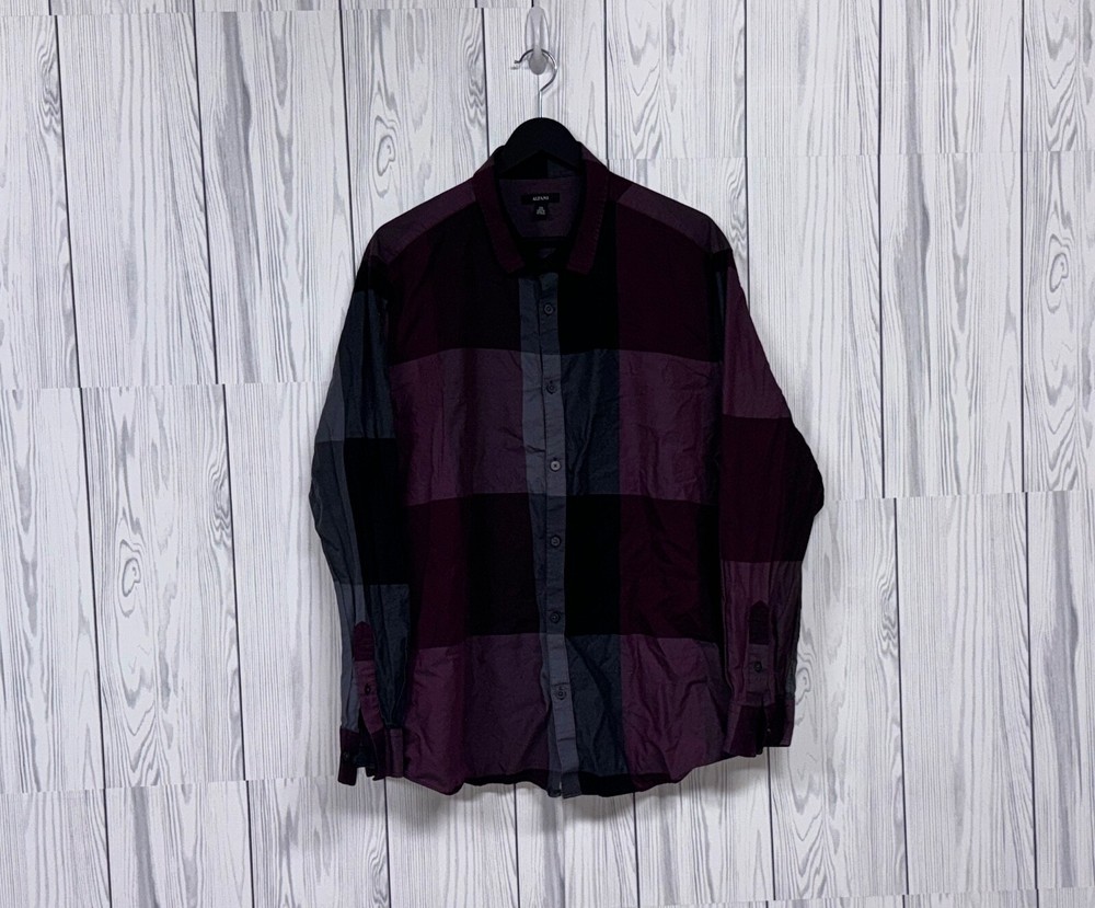 Alfani shirt mens size XXL button up long sleeve plaid 100% cotton