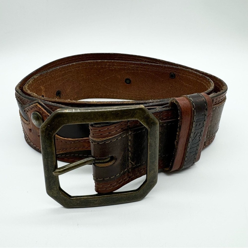Diesel Western Tapestone Brown Leather Applique Studded Men’s Belt Size 38