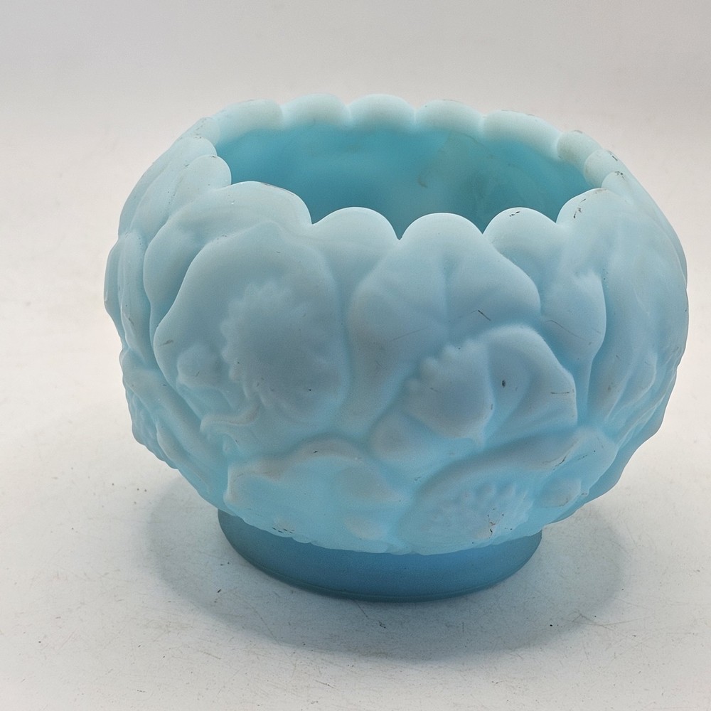 Fenton Blue Satin Glass Water Lily Lotus Flower Rose Bowl 3.5