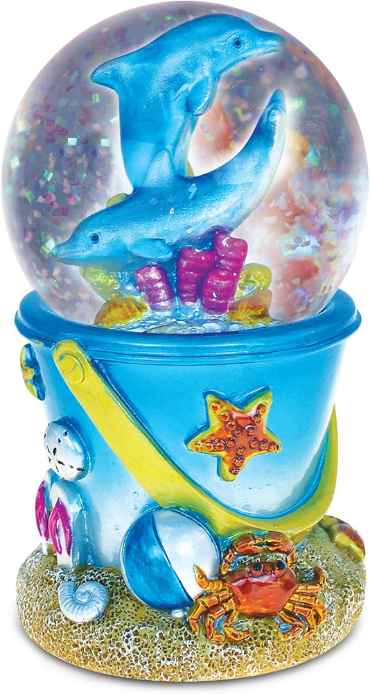 Snow Globe Dolphin Sand Bucket Water w/ Sparkling Glitter for Home Decor 65mm