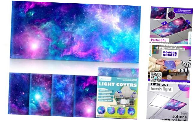Magnetic Fluorescent Light Covers for Ceiling Lights - 4 Purple Nebula