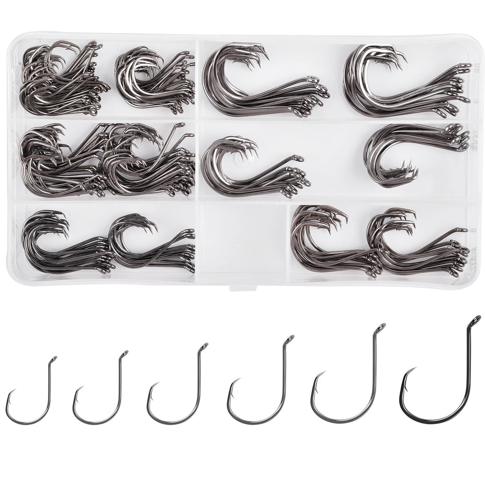 2X Strong Offset Circle Fishing Hooks Kit - 180pcs for Saltwater & Freshwater
