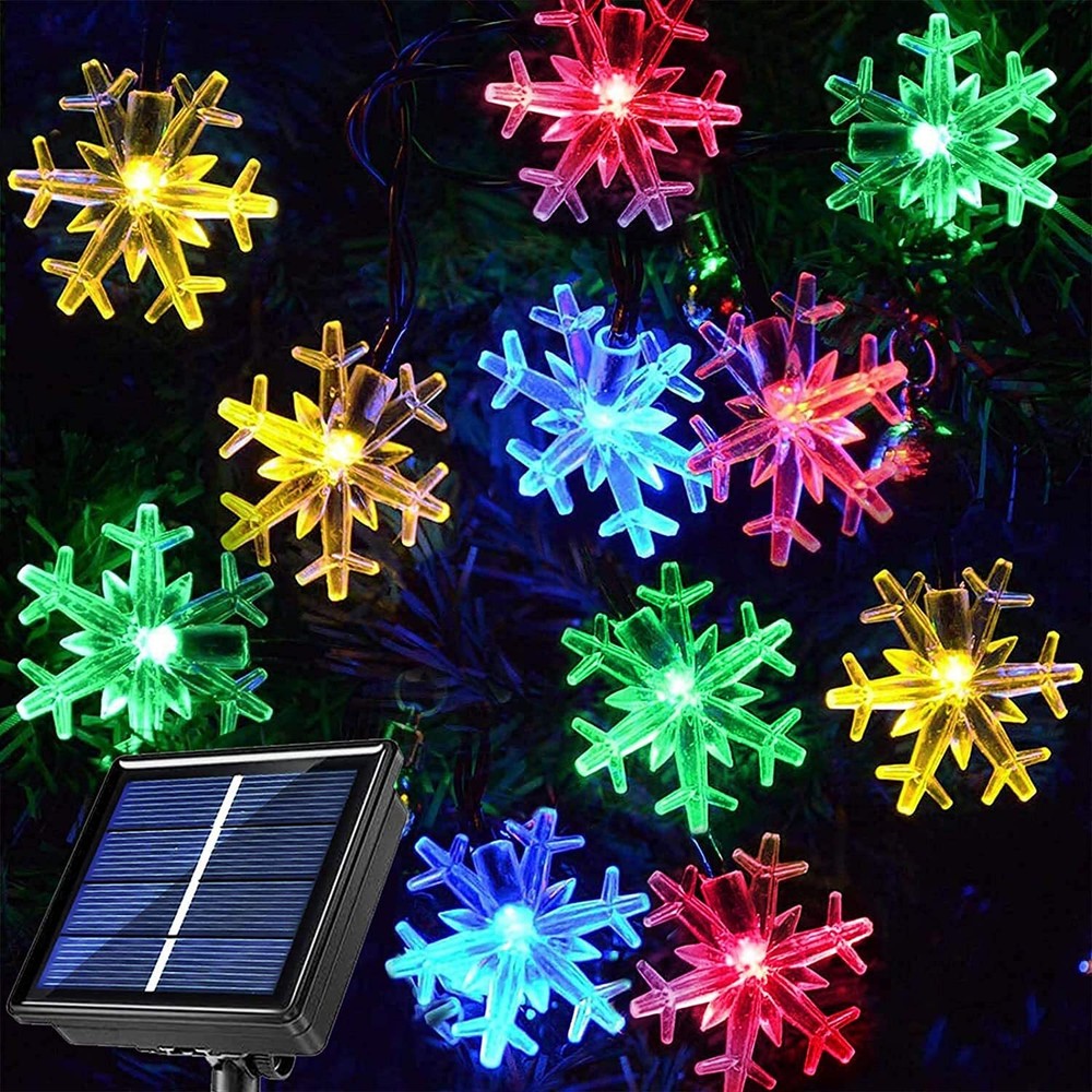 55ft 100 LED Solar Snowflake Lights for Outdoor Christmas Decorations, Multic...