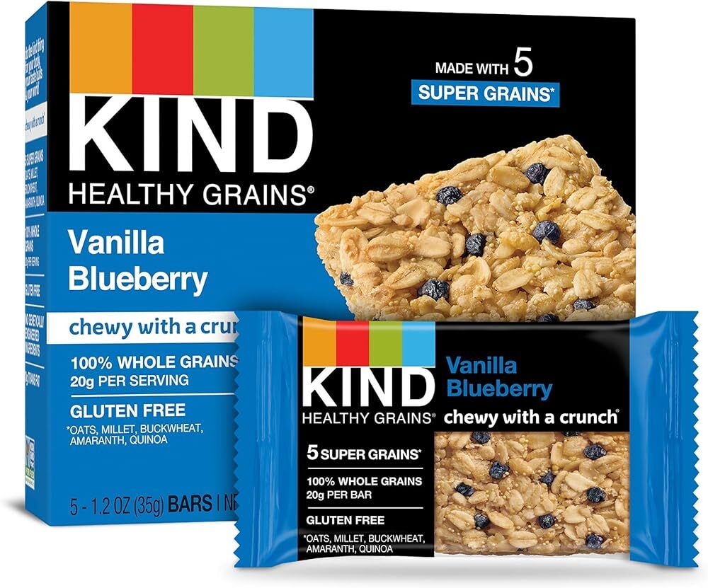 KIND Healthy Grains Bars, Vanilla Blueberry, Non GMO, Gluten Free, 1.2oz, 5 C...