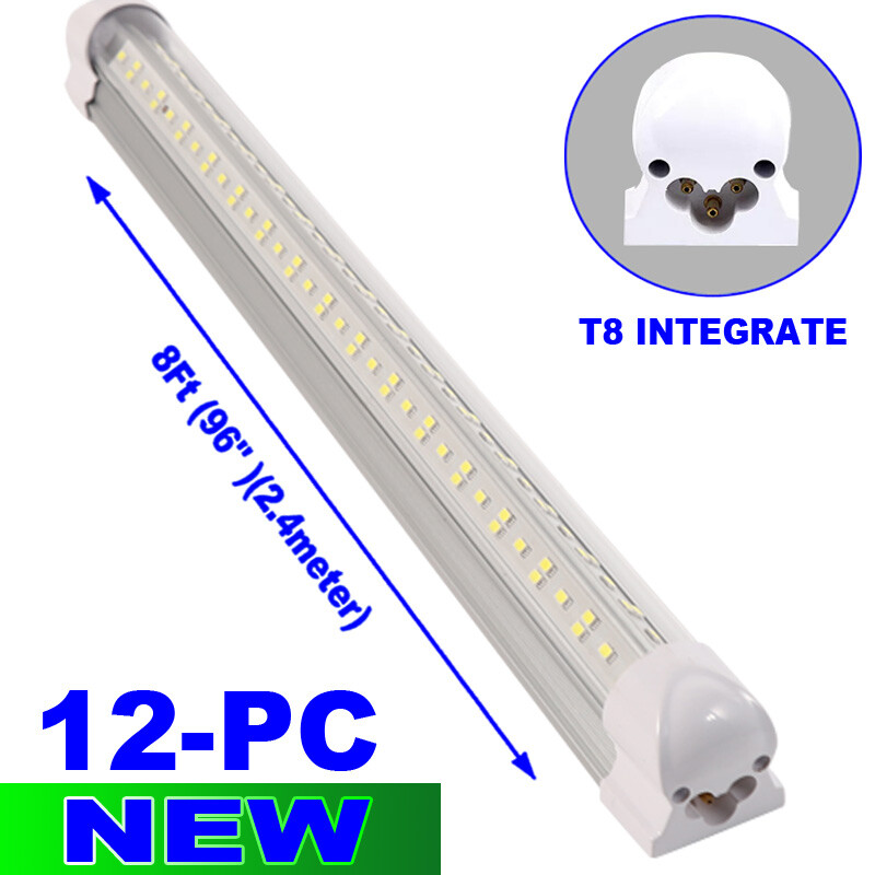 8ft LED Shop Light 144W 4 Row 96 Inch Cooler Door Freezer LED Tube Fixture 12/PC
