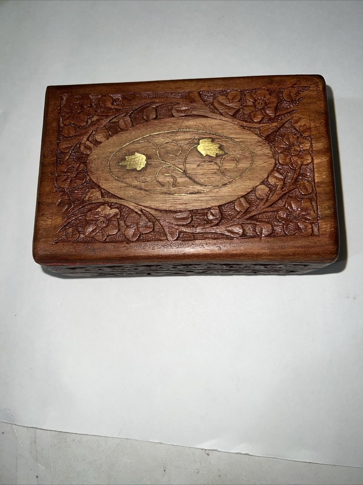 Handcrafted Indian Wooden Trinket Box with Hinged Lid and Lining