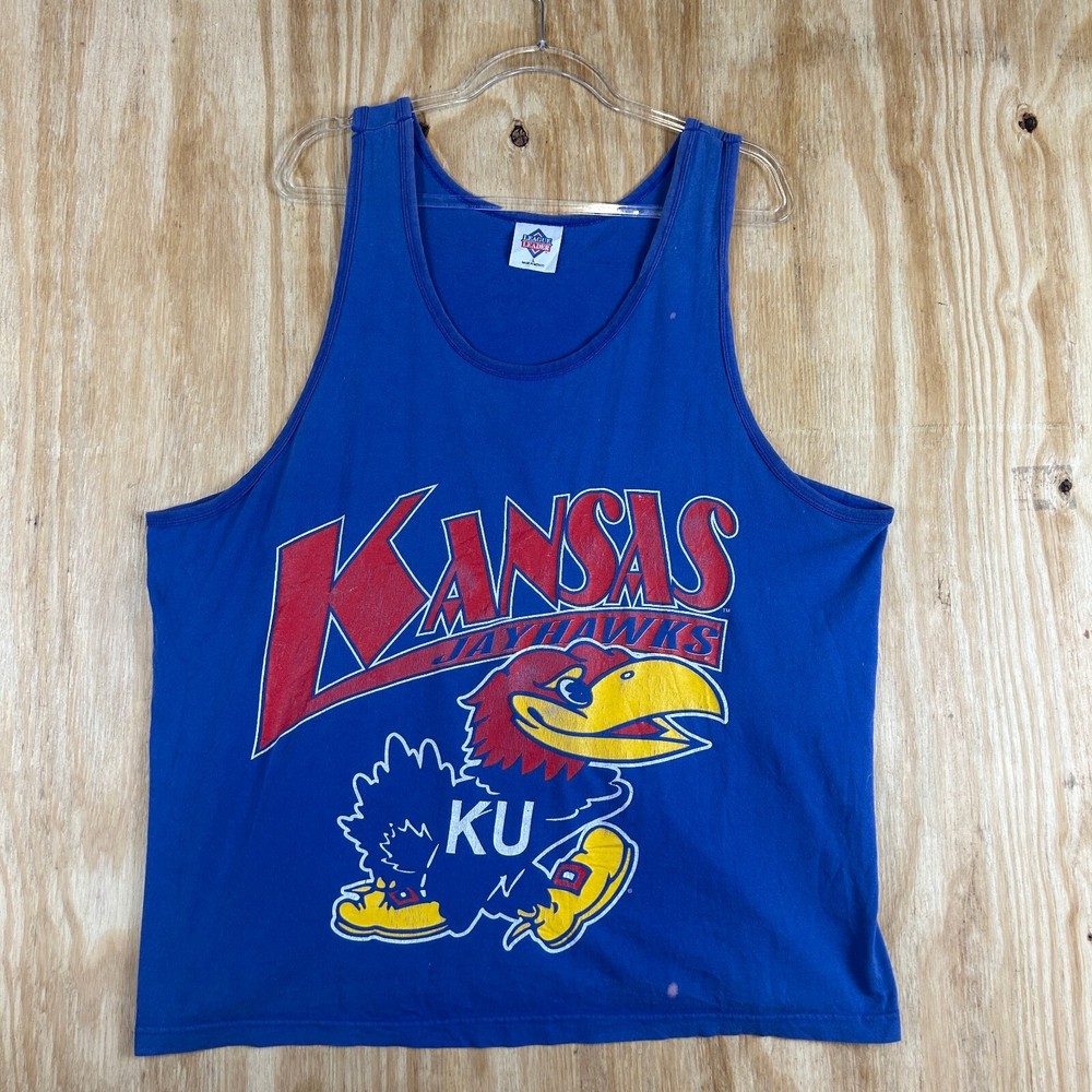 University of Kansas Jayhawks Fitness Tank Top Graphic Mens L Blue League Leader