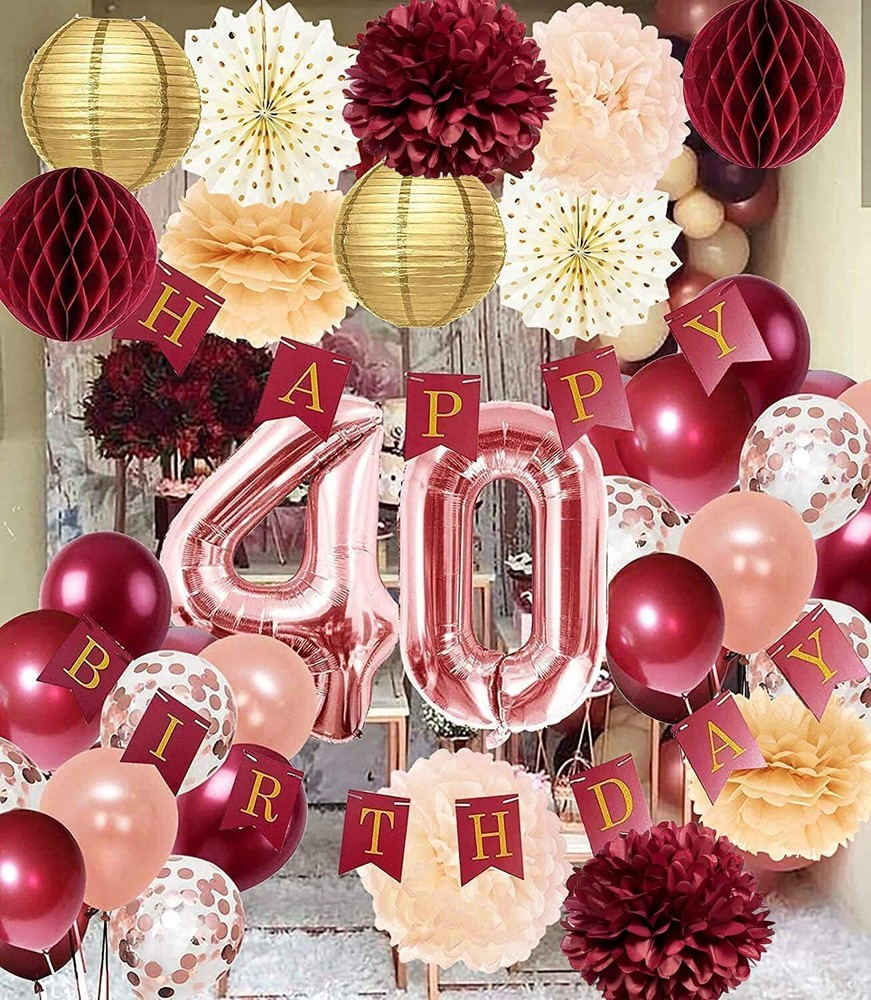 40th Birthday Decorations for Women Burgundy Rose Gold Fall/Maroon Gold 40 Bi...