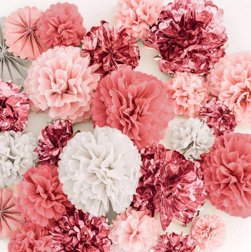 20 PCS Pink Rose Gold Party Decoration - Tissue Paper Pom Poms - Birthday Par...