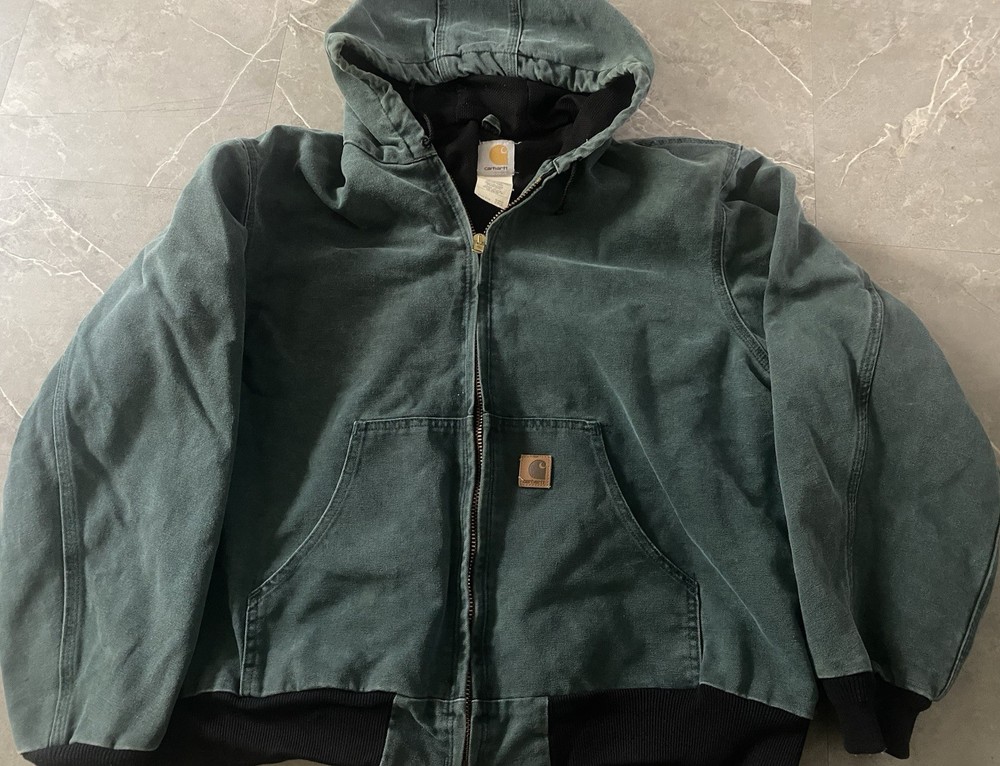 Vintage Carhartt J150 HTG Green Faded Active Jacket Size 2XL
