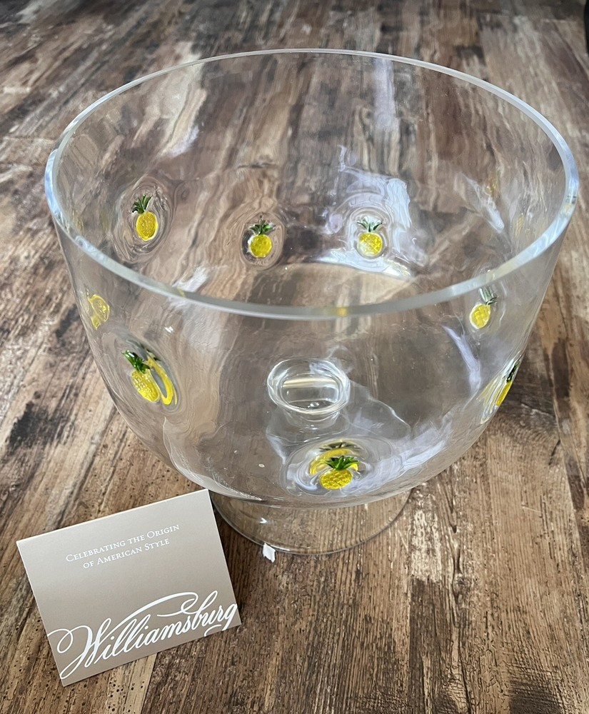 Artland WELCOME Pineapple Yellow Green Clear Blown Glass Pedestal Truffle Bowl