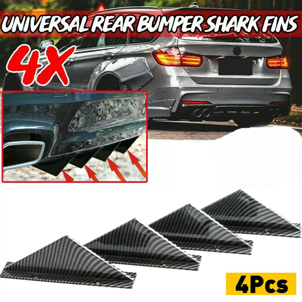 4pcs Rear Bumper Lip Diffuser Shark Fin Car Spoiler Wing Splitter  
