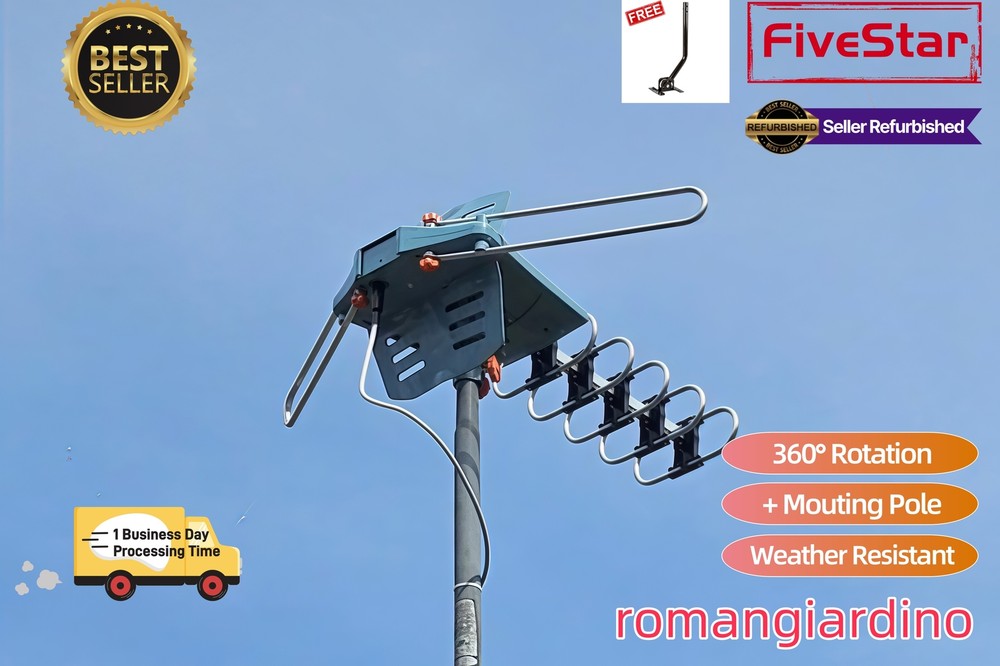 Outdoor TV Antenna Pole Motorized 4K 360° Rotation HDTV Amplified Super Sale