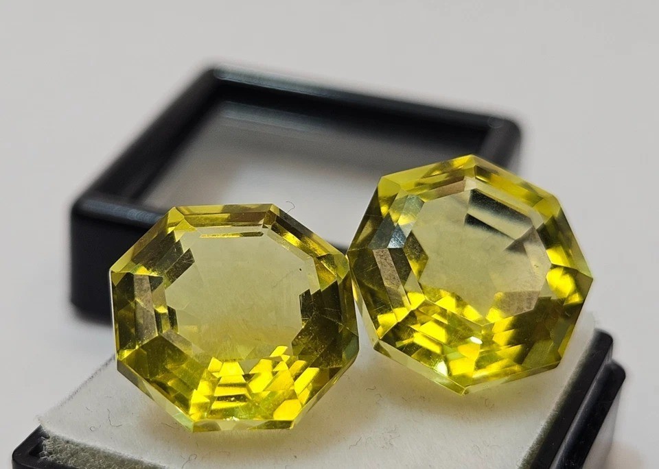 Natural Yellow Sapphire Hexagon Cut 21-22 Ct Earring Gemstone Pair