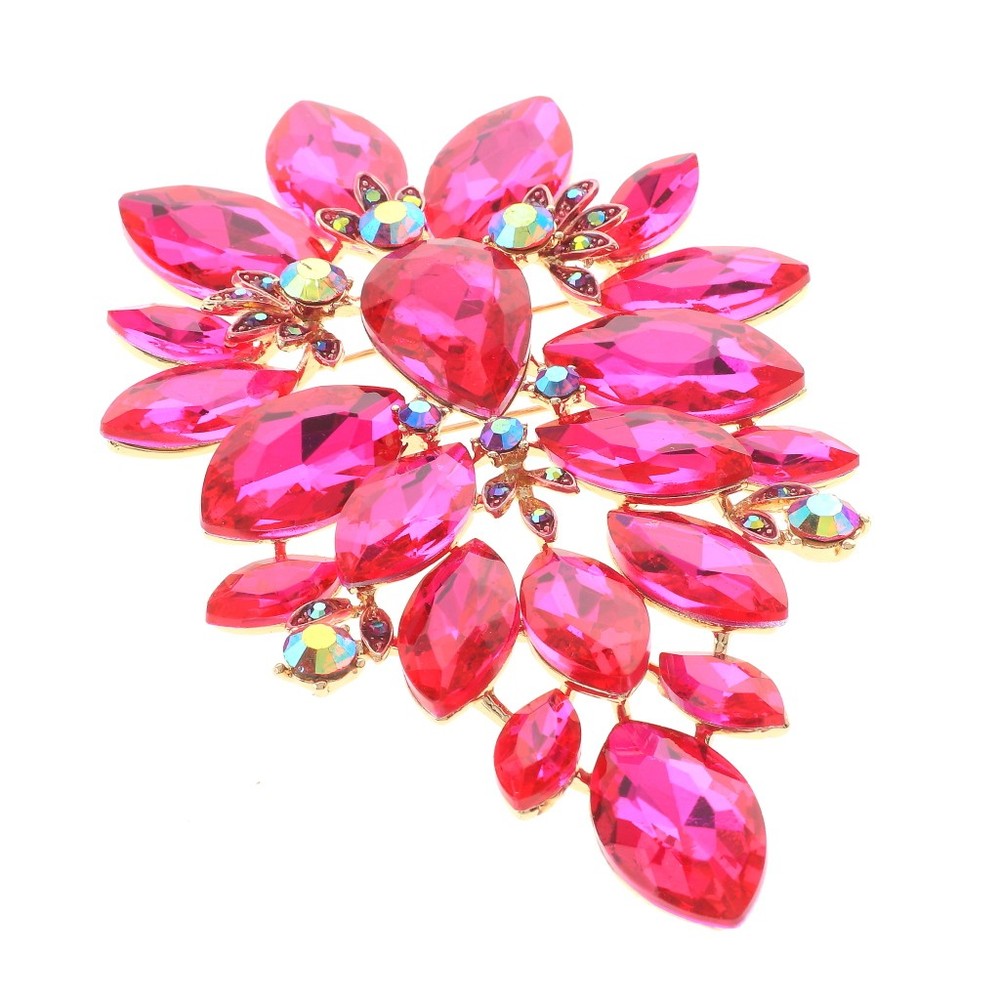 Gold Tone Metal Extra Large Crystal Flower Brooch P1493-FUS