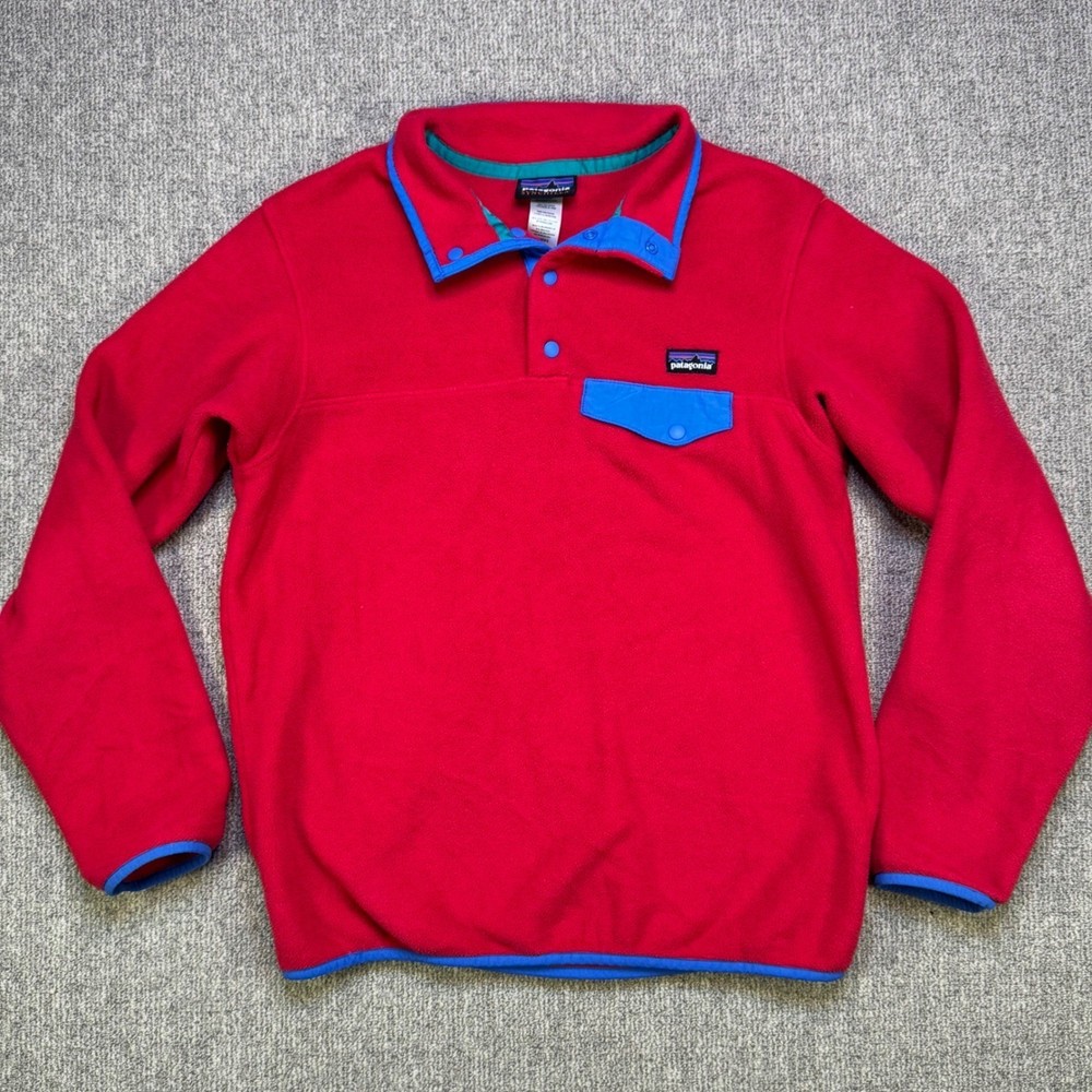 Patagonia Synchilla Fleece Snap-T Pullover Jacket Red Blue Womens Medium