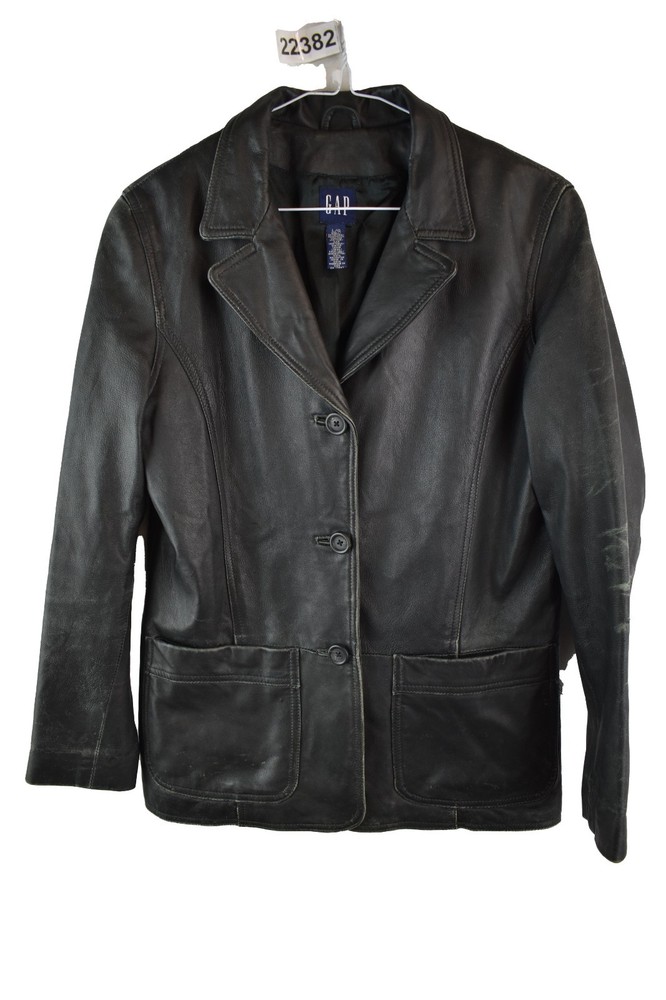 GAP Black Leather Blazer Jacket size L Womens Button Up Casual Outdoors