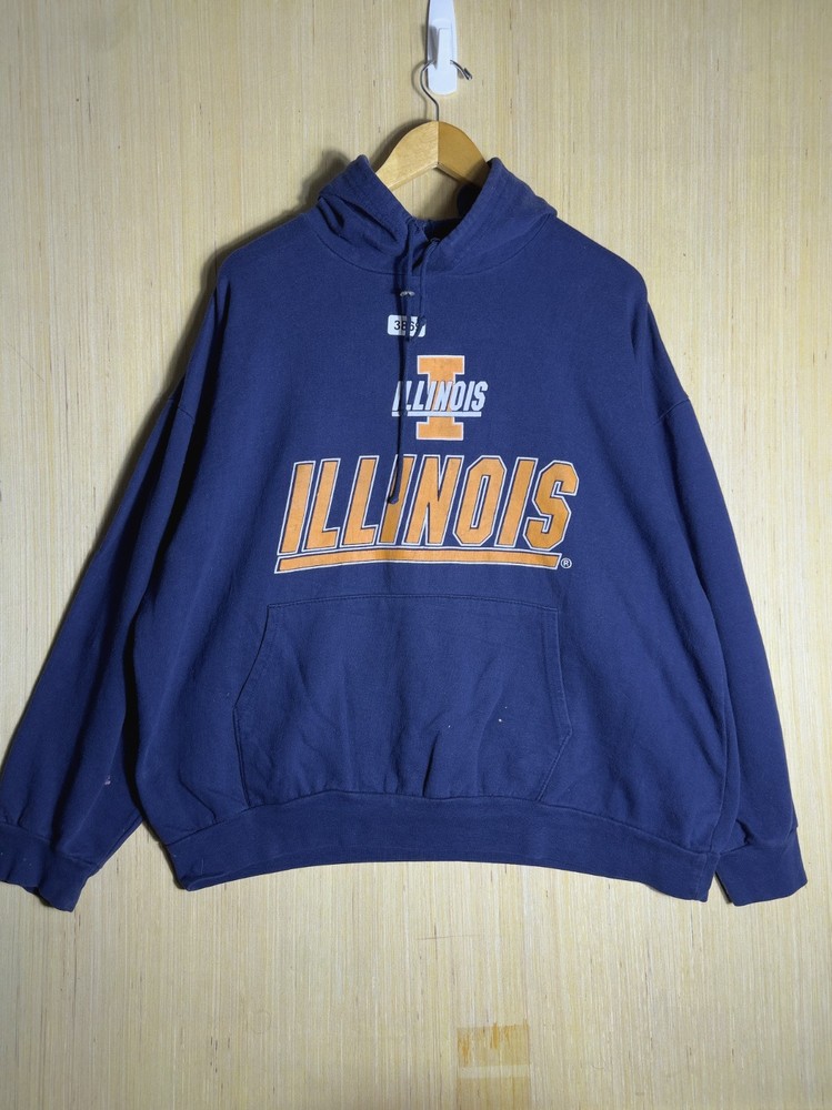 Vintage University Of Illinois Hoodie Extra Large Blue Long Sleeve Men's 90s