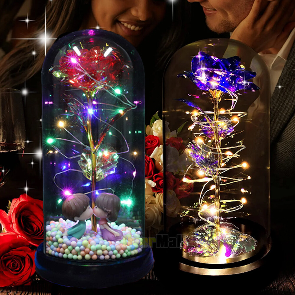 Brand New Crystal Galaxy Enchanted LED Glass Rose Valentine Gift for Her