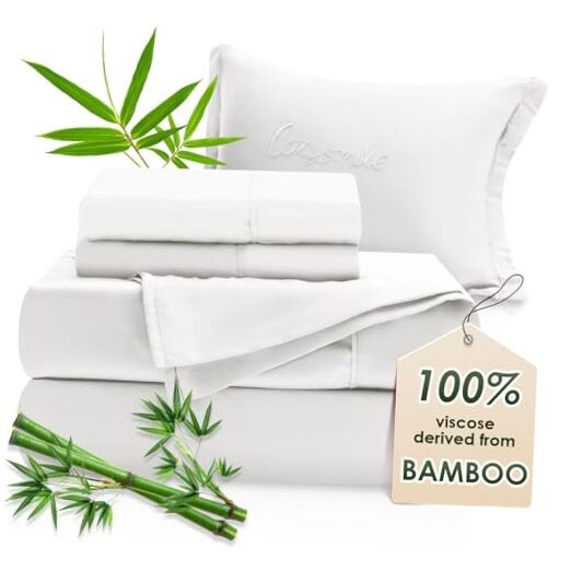 Luxury 100% Bamboo Viscose Cooling Queen Sheet Set 4pcs White