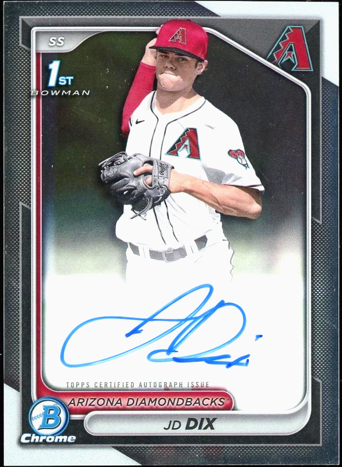 2024 Bowman Draft - JD Dix 1st Bowman Chrome Prospect Auto -  D'Backs #CPA-JD