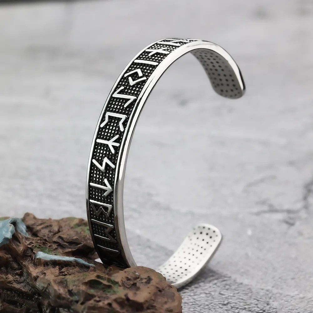 Norse Rune Stainless Steel Cuff Bracelet - Durable Viking Jewelry