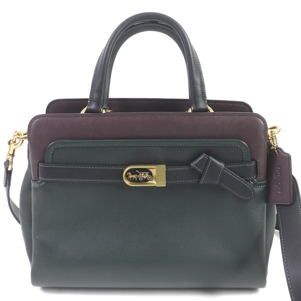 COACH C5316 Tate Carryall 29 Leather Bag Bordeaux Green 2WAY Handbag Authentic