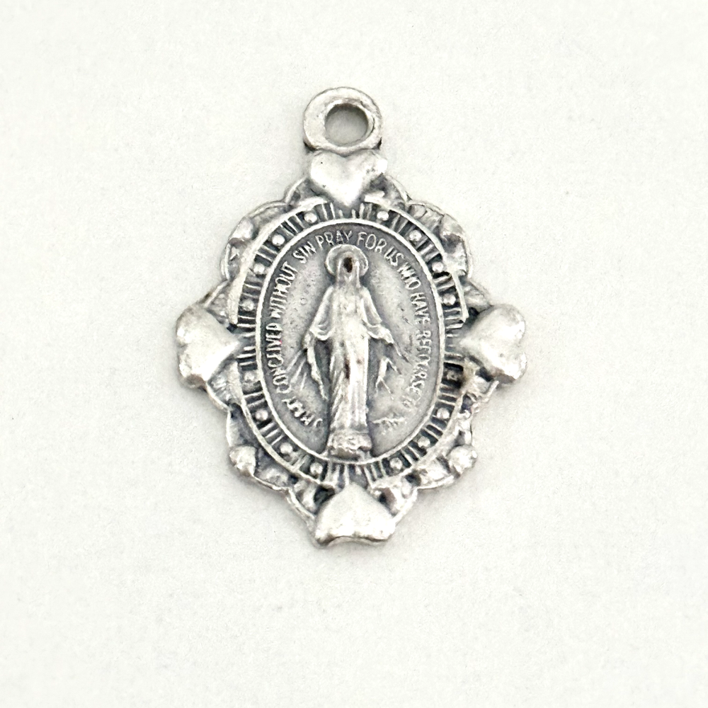 Vintage Creed 925 Sterling Silver Miraculous Medal Mary Religious Charm Pendant for Necklace