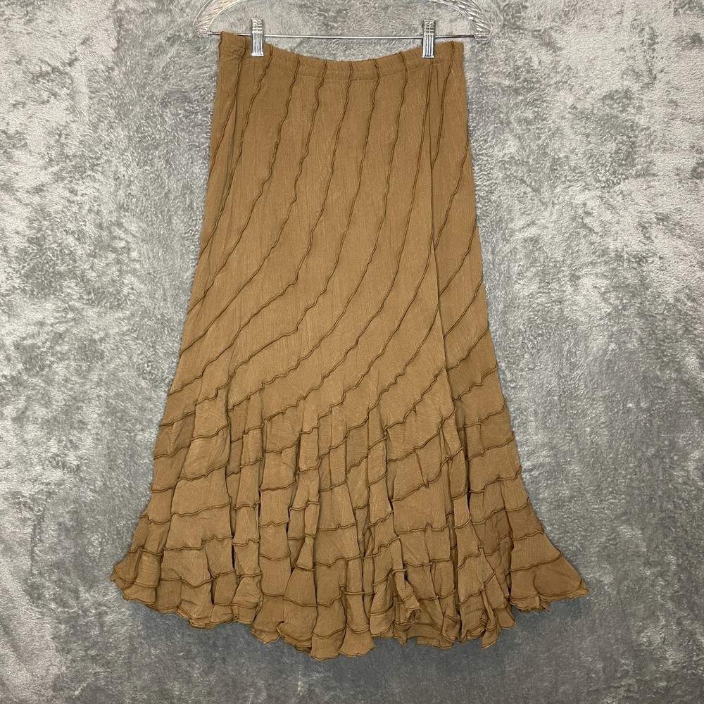Coldwater Creek Women Ruffle Flounce Goblincore Lagenlook Pull On Maxi Skirt PS